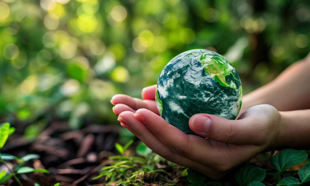 prikaz osobe koja drži malu planetu u rukama, u pozadini priroda